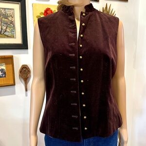 Vintage Lauren RL Brown Velvet Vest with Brass Buttons Sz M